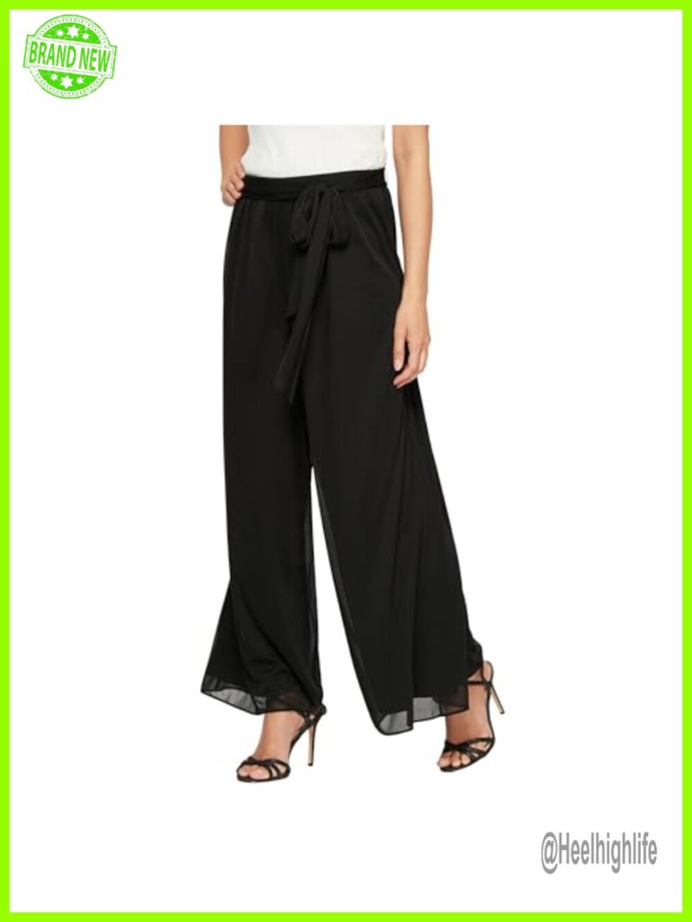 Mesh Wide Leg Palazzo Pants with Tie Belt Stretchy Pull On Dress